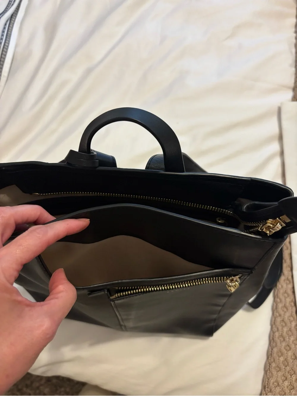 RADLEY LONDON Black Leather Backpack with Gold Zip Detail